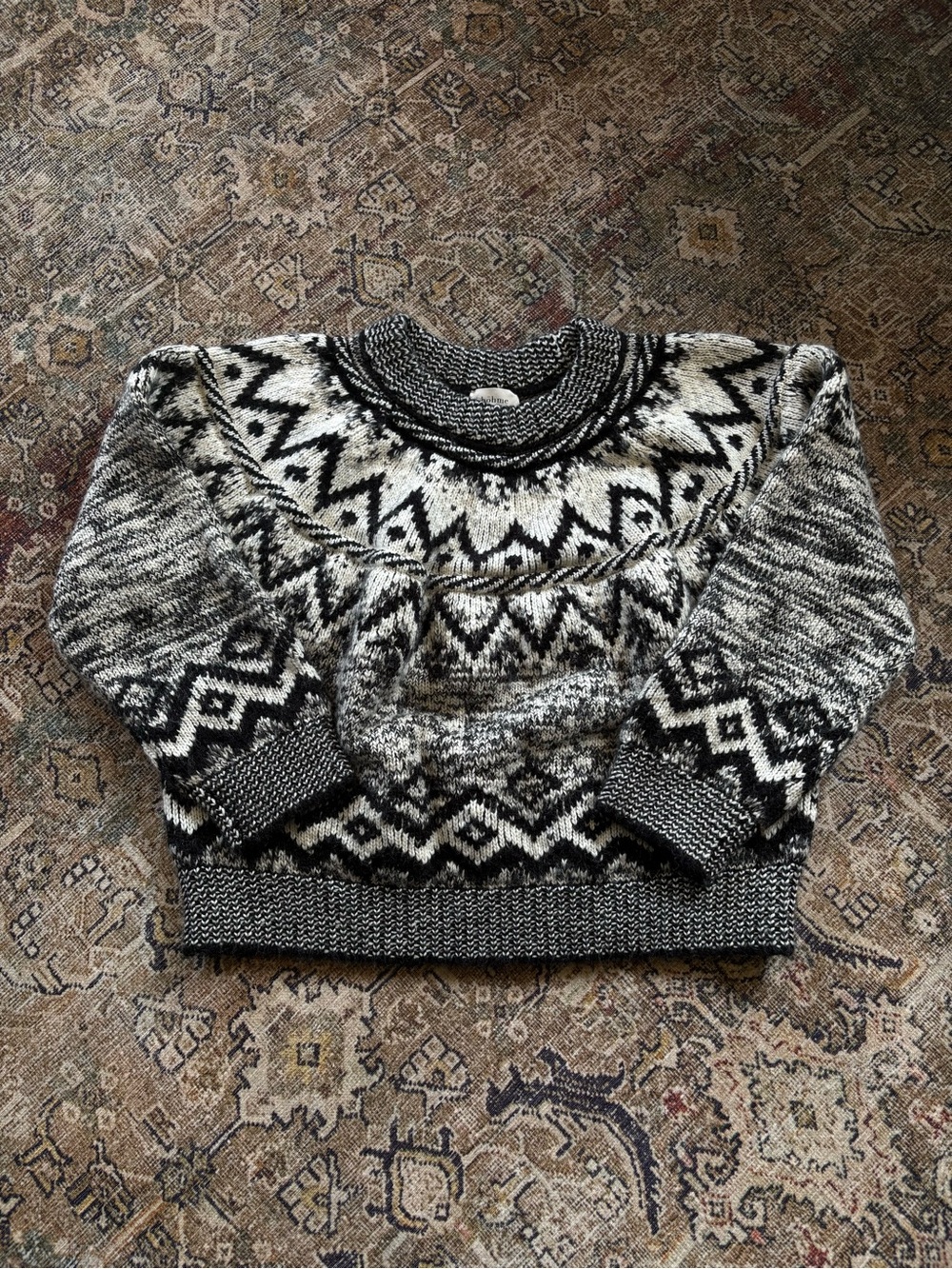 Boheme Black and White Fair Isle Crewneck Sweater
